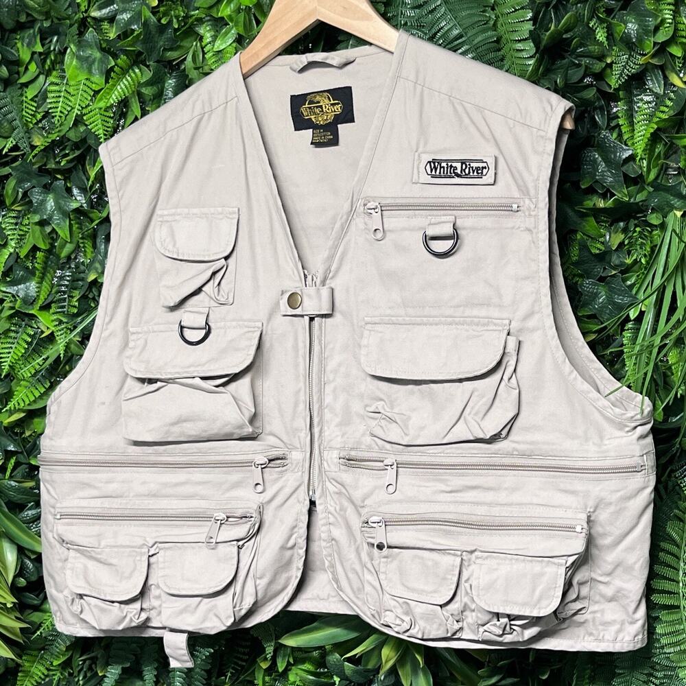WHITE RIVER Jacket Vest Men Medium Tan Fishing Tactical Safari Utility 2603‎